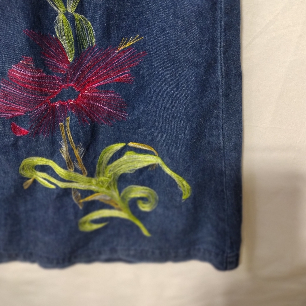 NWT Vintage 1990s Sarin Embroidered Floral Sleeveless Denim Maxi Dress Women's L - Picture 3 of 7